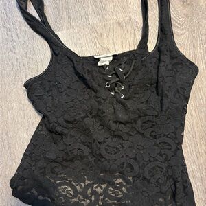 Papillon Blanc Black Lace Lace-Up Camisole